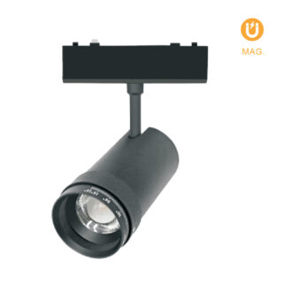 Foco para calha magnética PIQUET (2 condutores) 26W LED 2000lm 3000K 15°-55° Alt.20xD.6,5cm preto