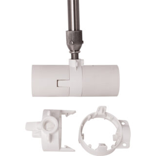 Adaptador branco para 2 suportes E27, em resina termoplástica