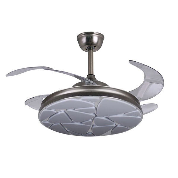Ventoinha de tecto MARTE cromada, 4 palas retráteis, 72W LED 3000|4000|6000K, Alt.35xD.108/50cm