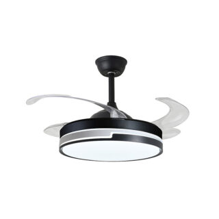 Ventoinha de tecto ROBIN MINI preta, 4 palas retráteis, 48W LED 3000|4000|6000K, Alt.35xD.91/40cm