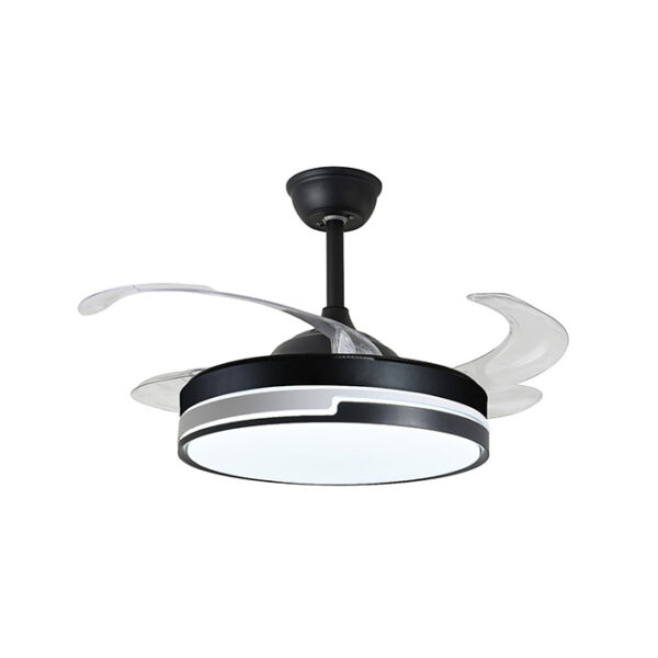 Ventoinha de tecto ROBIN MINI preta, 4 palas retráteis, 48W LED 3000|4000|6000K, Alt.35xD.91/40cm