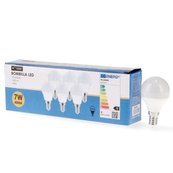 Lâmpada LED E14 G45 7W - Pack 6 3000K