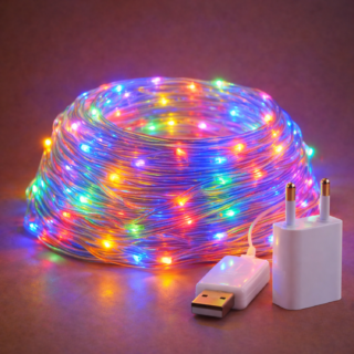 Grinalda LED para exterior com USB 15m duplo RGB