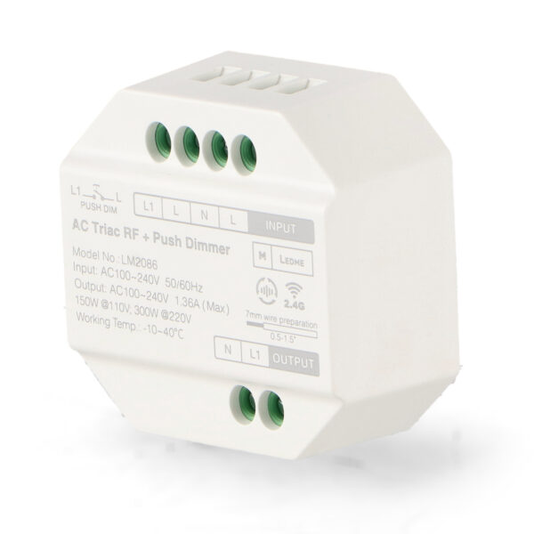 Dimmer LED RF TRIAC compatível com botão de pressão