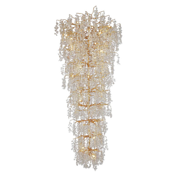 Candeeiro tecto AMPEZZO 44xG9 Alt.Reg.xD.120cm com cristais transparentes e armação dourada