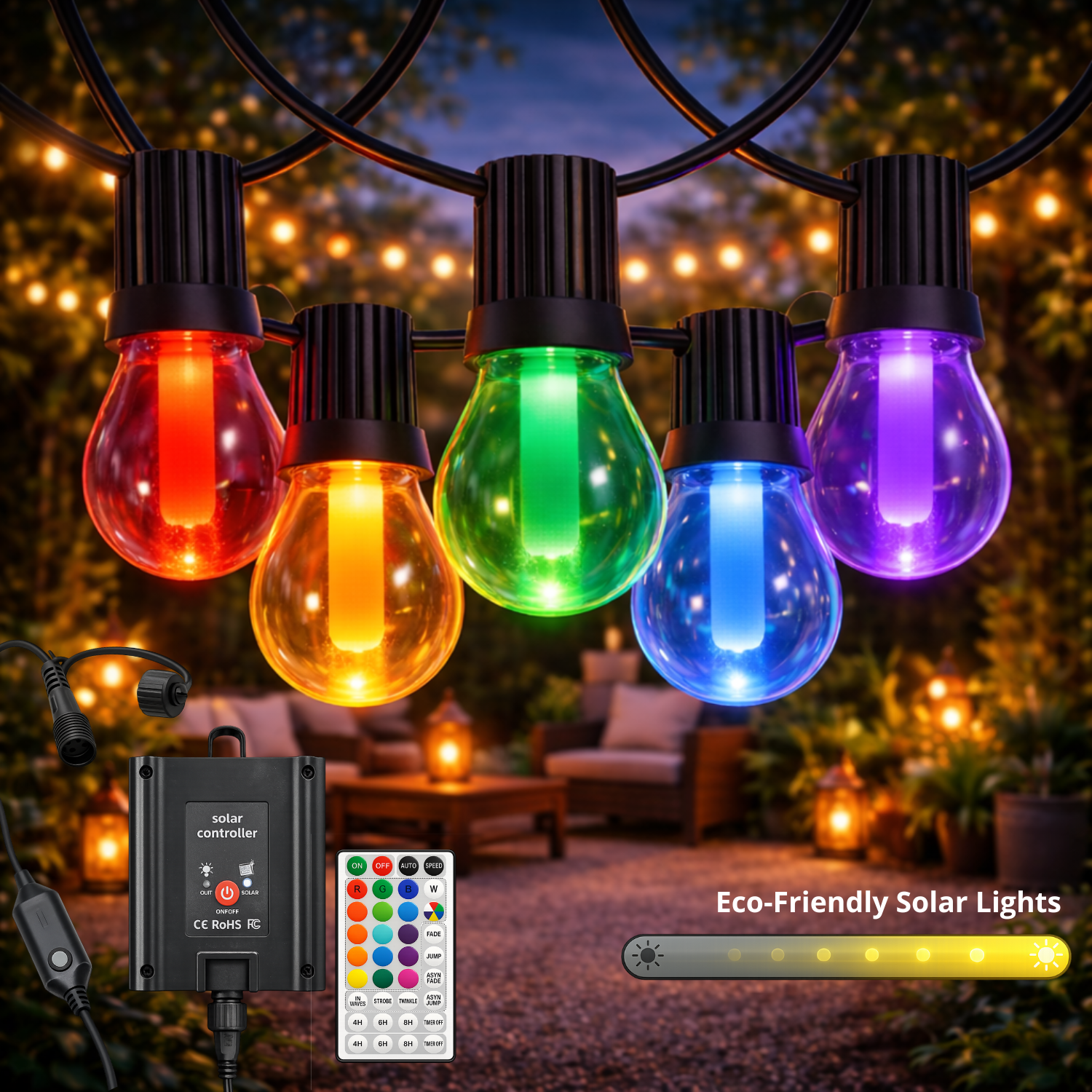 Grinalda LED Solar de 10 lâmpada 8M Exterior IP54 RGB+W