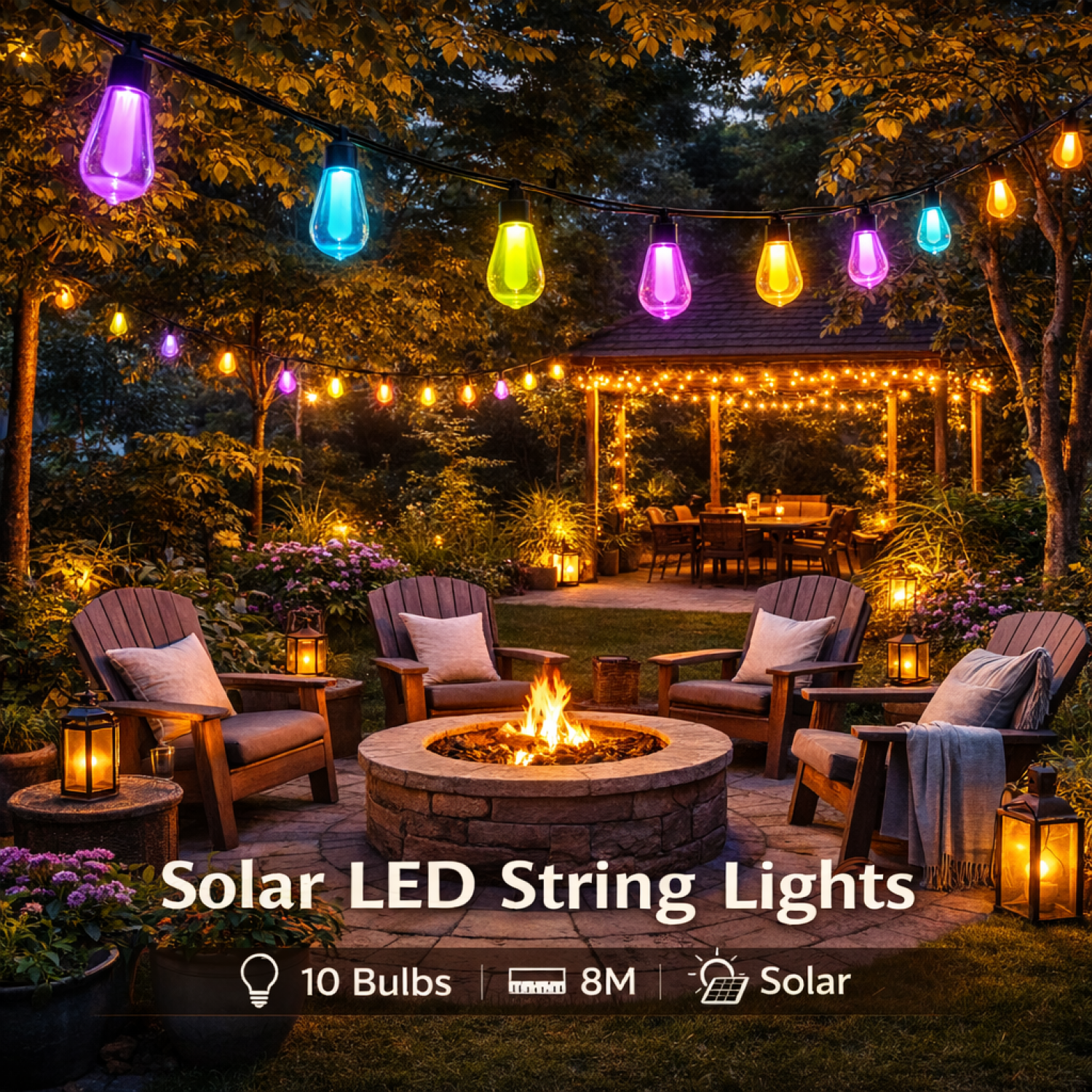 Grinalda LED Solar de 10 lâmpada 8M Exterior IP54 RGB+W - Image 4