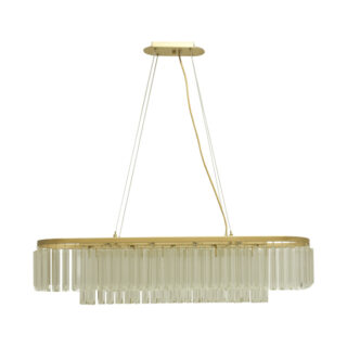 Candeeiro de tecto NARVIK 13xG9 C.103xL.23xAlt.Reg. com cristais transparentes e chapa dourada
