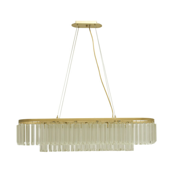 Candeeiro de tecto NARVIK 13xG9 C.103xL.23xAlt.Reg. com cristais transparentes e chapa dourada