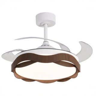 Ventoinha de tecto ONDAS carvalho, 4 palas retráteis, 72W LED 3000|4000|6000K, Alt.35xD.108/50cm