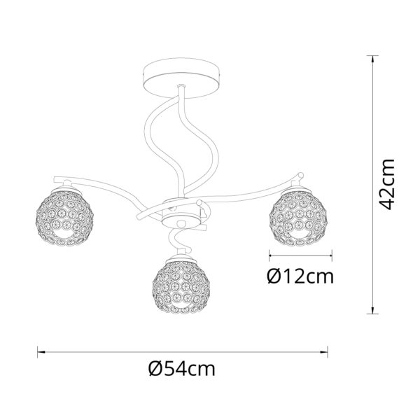 Candeeiro de tecto Balbina 3xE14 Alt.39xD.45cm cromado - Image 3
