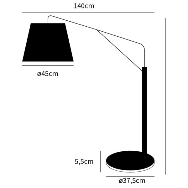 Candeeiro de pé ELVIRA 1xE27 C.140xL.45xAlt.183cm preto/dourado - Image 3