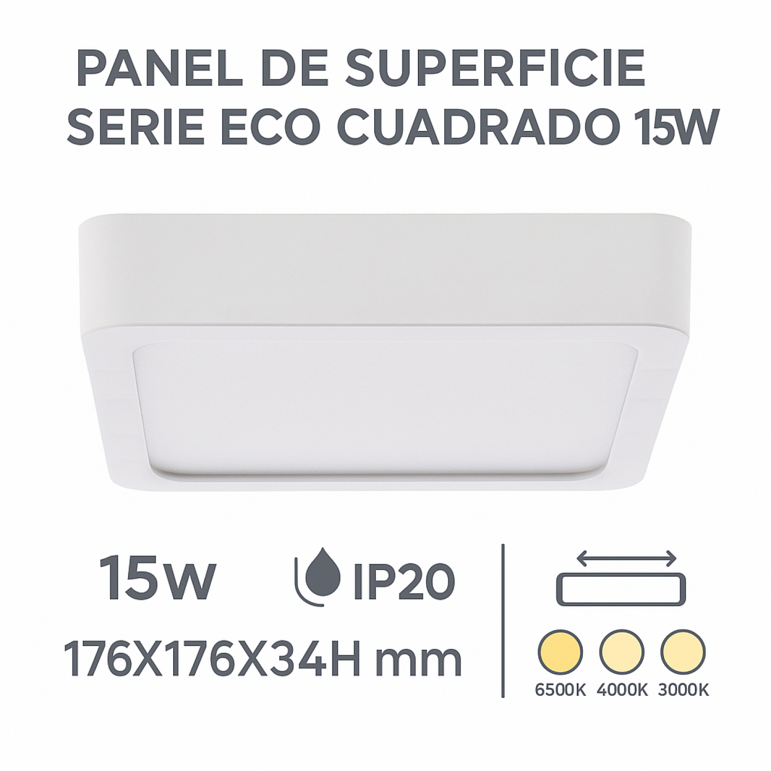 Painel LED Saliente Serie Eco Quadrado 15W 6500K - Image 3