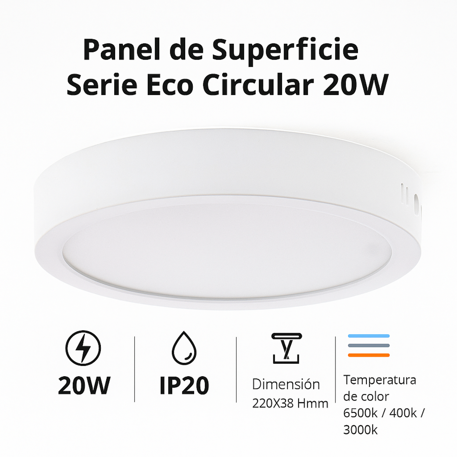 Painel LED Saliente Serie Eco Redondo 20W 3000K - Image 3