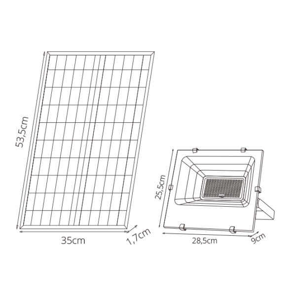 Projector solar NAVARRE IP65 1x100W LED 2400lm 6500K C.28,5xL.9xAlt.25,5cm preto - Image 2