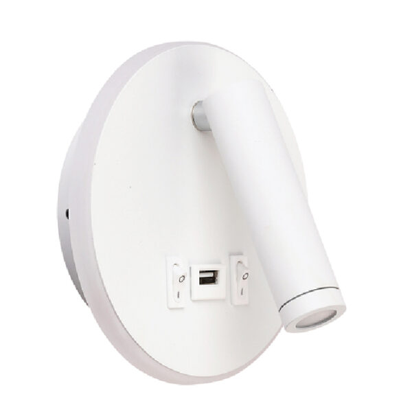 Aplique MATSYS 11W LED 657lm 3000K, porta USB C.9xL.4xAlt.120cm branco
