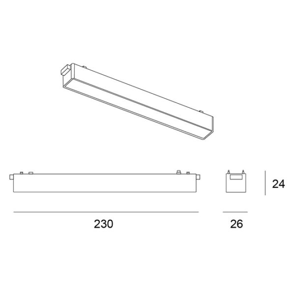 Barra para calha magnética PIQUET (2 condutores) 12W LED 560lm 3000K 150° C.23xL.2,6xAlt.2,4cm preto - Image 3