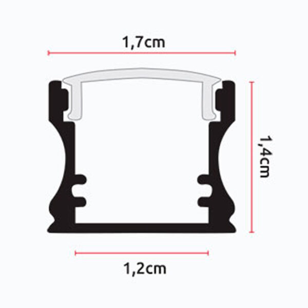 Calha funda sem abas para fita LED com difusor opalino L.17x Alt.14,5mm - Image 3