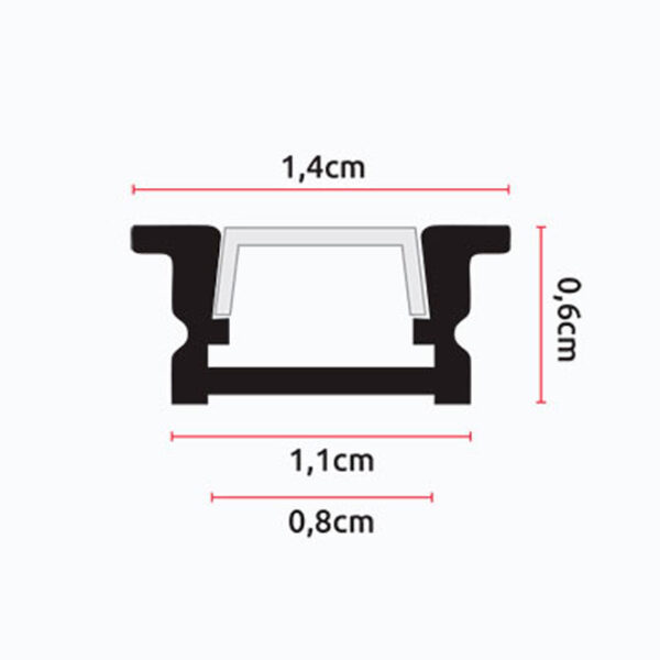 Calha com abas para fita LED branco com difusor opalino (para embutir) L.14x Alt.6,45mm - Image 3
