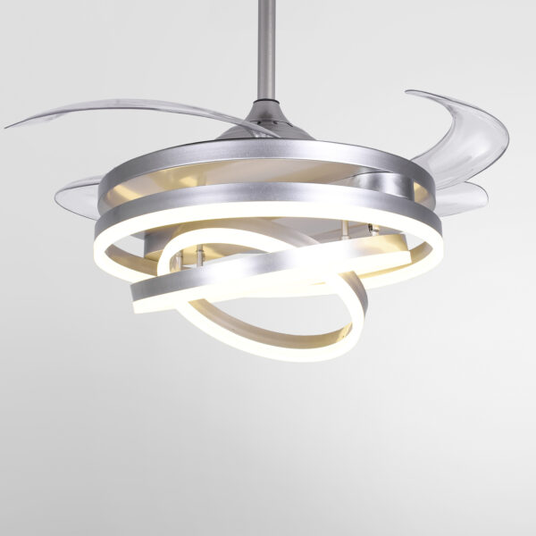 Ventoinha de tecto SFERA níquel, 4 palas retráteis, 72W LED 3000|4000|6000K, Alt.45xD.108/50cm - Image 3