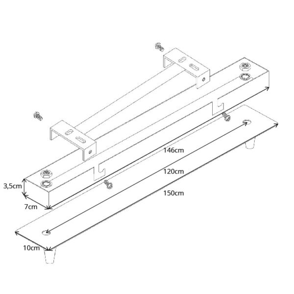 Barra para candeeiro de tecto PORTO sem electrificação C.150xL.10xAlt.3cm cromado - Image 2