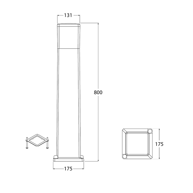 Pilar VIRGILIO 1xE27 11W botão CCT (3cores) IP55 C.13,1xL.13,1xAlt.80cm resina preta - Image 3