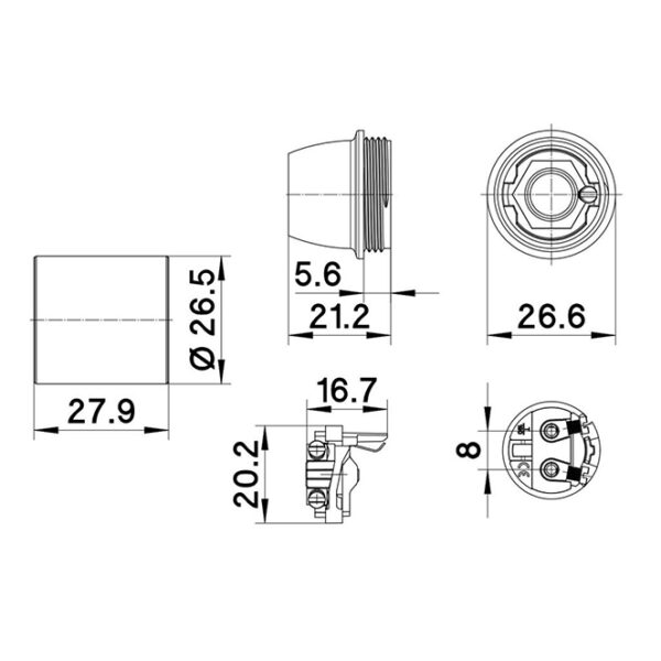 Suporte de lâmpada E12 3-peças desmontadas: camisa lisa, c/porca metálica M10 paraf.anti-rotação - Image 2