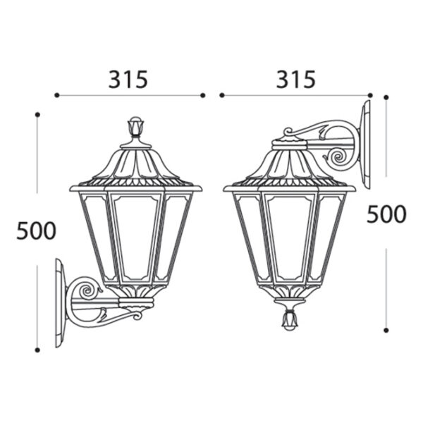 Aplique RUT 1xE27 IP55 C.26xL.31,5xAlt.50cm resina preta - Image 2