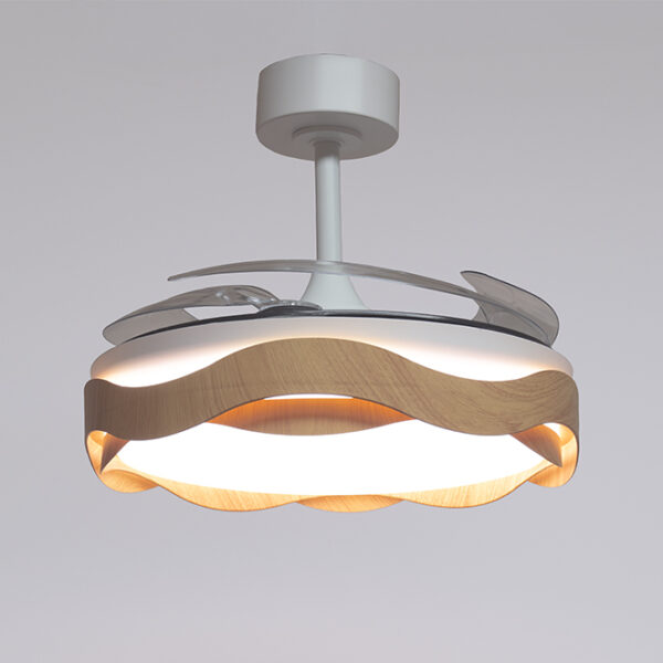 Ventoinha de tecto ONDAS madeira, 4 palas retráteis, 72W LED 3000|4000|6000K, Alt.35xD.108/50cm - Image 3