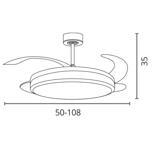 Ventoinha de tecto RIGA branco/ouro, 4 palas retráteis, 72W LED 3000|4000|6000K, Alt.35xD.108/50cm - Image 3