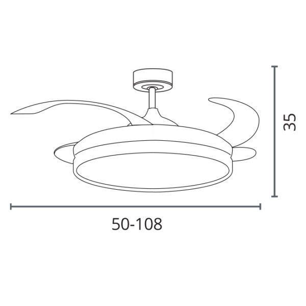 Ventoinha de tecto AKRAN prata, 4 palas retráteis, 72W LED 3000|4000|6000K, Alt.35xD.108/50cm - Image 2
