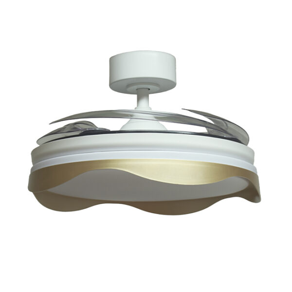 Ventoinha de tecto OLAS branca/ouro, 4 palas retráteis, 72W LED 3000|4000|6000K, Alt.35xD.108/50cm - Image 2