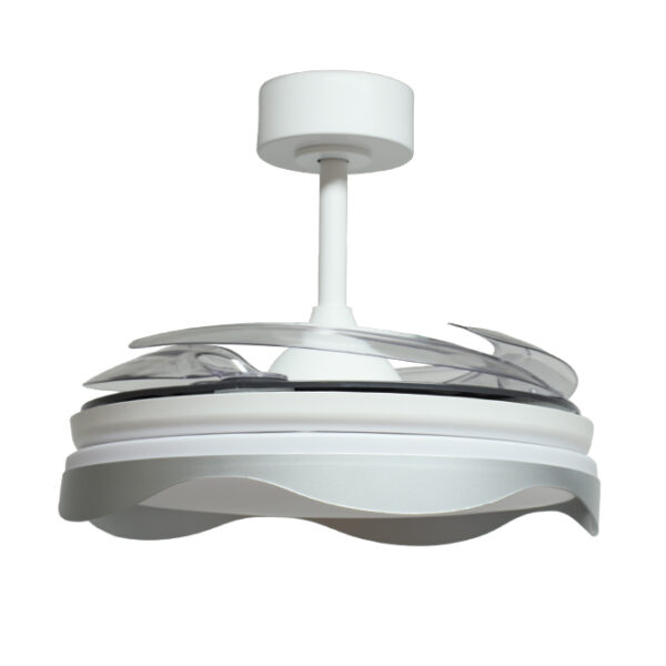 Ventoinha de tecto OLAS branca/prata, 4 palas retráteis, 72W LED 3000|4000|6000K, Alt.35xD.108/50cm - Image 2