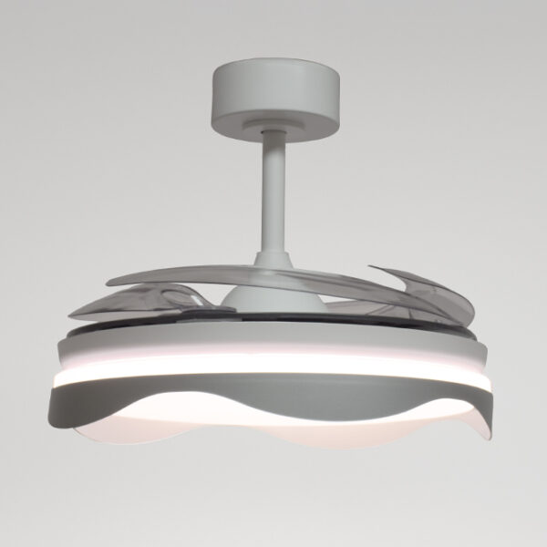Ventoinha de tecto OLAS branca/prata, 4 palas retráteis, 72W LED 3000|4000|6000K, Alt.35xD.108/50cm - Image 3