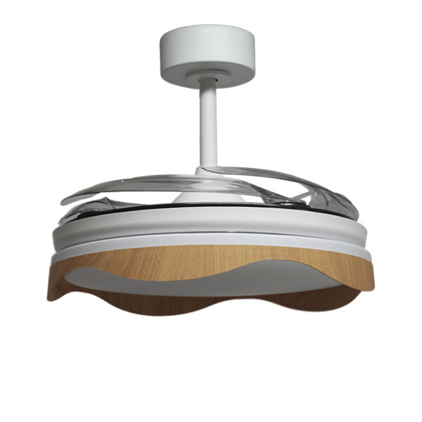 Ventoinha de tecto OLAS branca/faia, 4 palas retráteis, 72W LED 3000|4000|6000K, Alt.35xD.108/50cm - Image 2