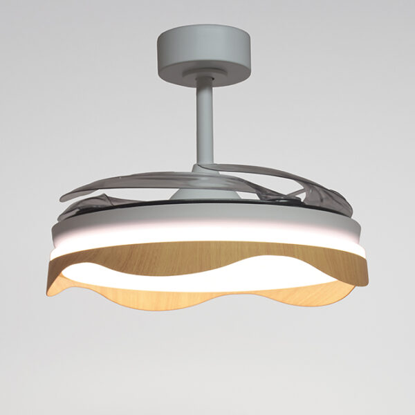 Ventoinha de tecto OLAS branca/faia, 4 palas retráteis, 72W LED 3000|4000|6000K, Alt.35xD.108/50cm - Image 3