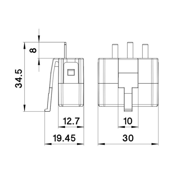 Ficha branca 2P+T reutilizável 250Vac, 6A, IP20, em resina termoplástica - Image 2