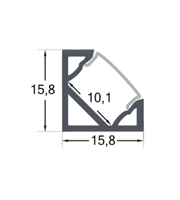 Calha de canto sem abas para fita LED com difusor opalino L.15,8x Alt.15,8mm - Image 3