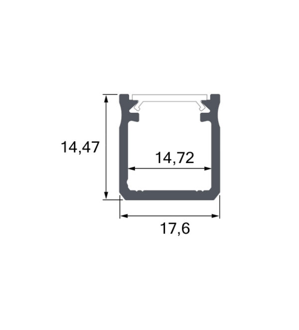 Calha sem abas para fita LED branca com difusor opalino L.17,6x Alt.14,47mm - Image 3