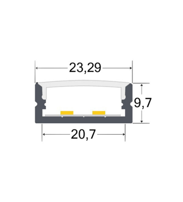 Calha sem abas para fita LED com difusor opalino L.20,7x Alt.9,7mm - Image 3
