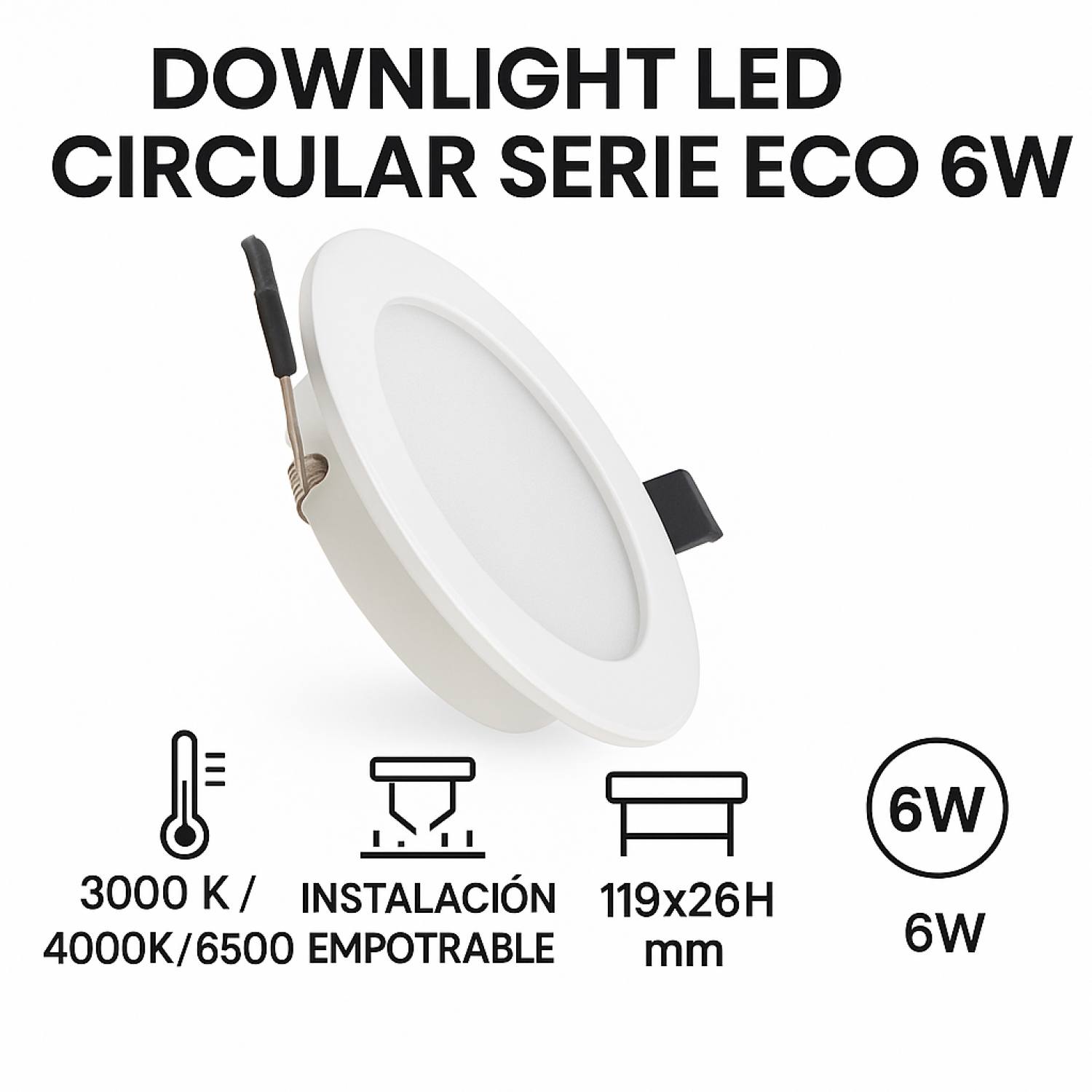 Downlight LED Redondo Serie Eco 6W 3000K - Image 3