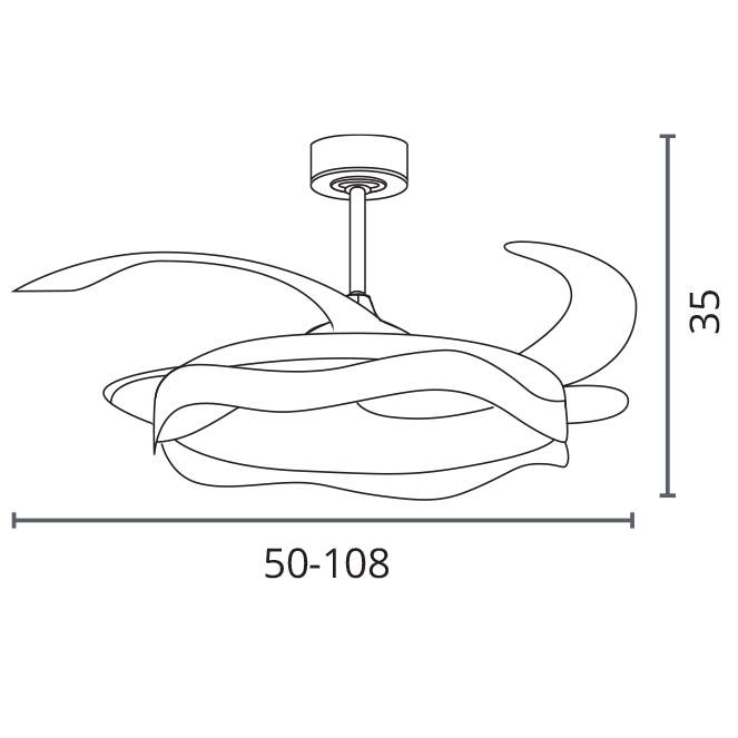 Ventoinha de tecto ONDAS prata, 4 palas retráteis, 72W LED 3000|4000|6000K, Alt.35xD.108/50cm - Image 3