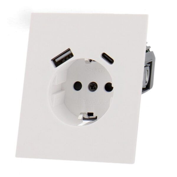 Enchufe Empotrable Tipo F Schuko con USB+CC - CC  Branco