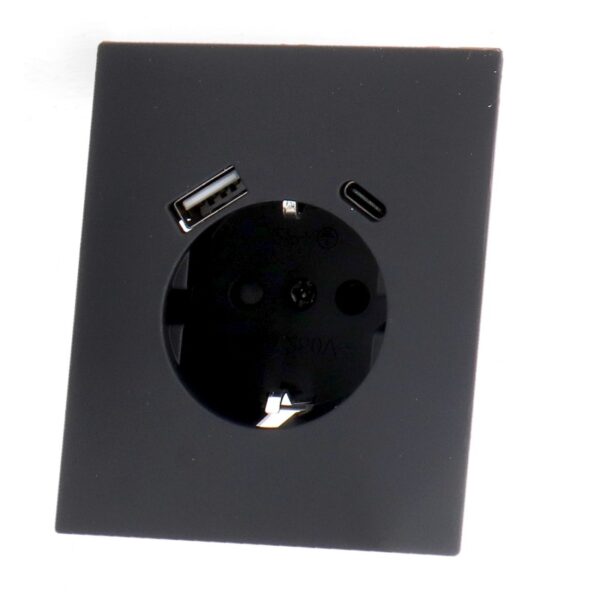 Enchufe Empotrable Tipo F Schuko con USB+CC - CC  Preto
