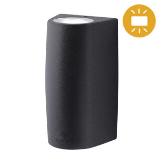 Aplique MARTA 2xGX53 6W botão CCT (3cores) IP55 C.9,2xL.8xAlt.17cm resina preta