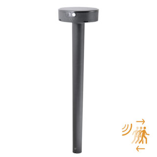 Foco com espigão FIORINA 2W LED 4000K c/sensor movimento e painel solar IP55 Alt.78xD.16cm preto