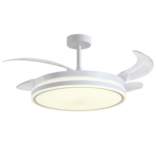 Ventoinha de tecto RODAS branca, 4 palas retráteis, 72W LED 3000|4000|6000K, Alt.30/40xD.108/50cm
