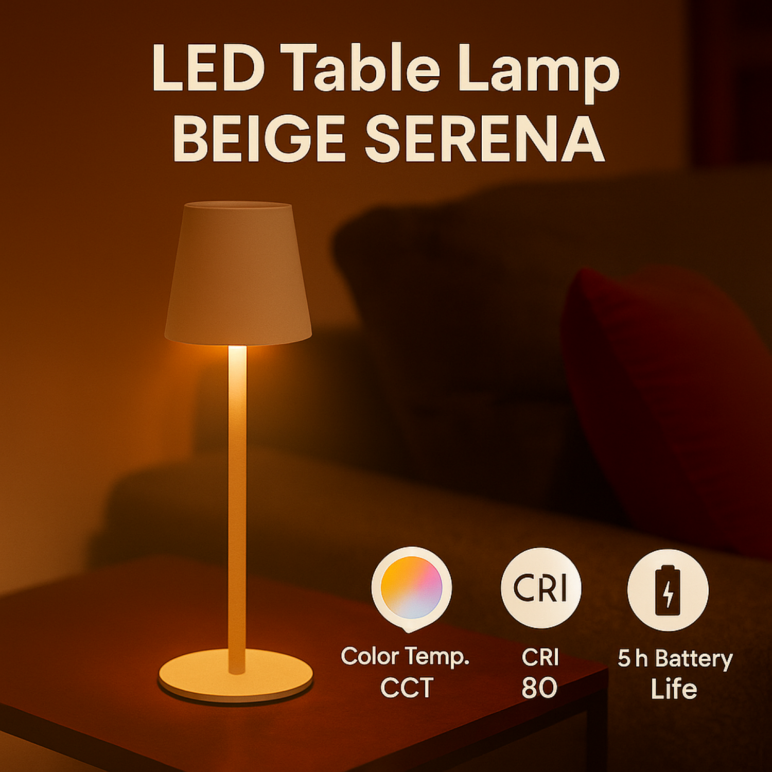 Candeeiro de mesa led Beige Serena CCT - Image 4