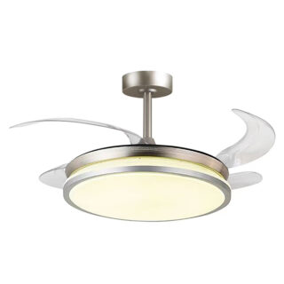Ventoinha de tecto DUNE prata, 4 palas retráteis, 72W LED 3000|4000|6000K, Alt.30/40xD.108/50cm