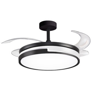 Ventoinha de tecto ROBIN ECO preta, 4 palas retráteis, 72W LED 3000|3500|6000K, Alt.30/40xD.107/50cm